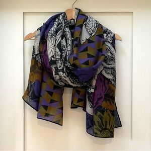 Purple Abstract Wool Cashmere Silk Scarf